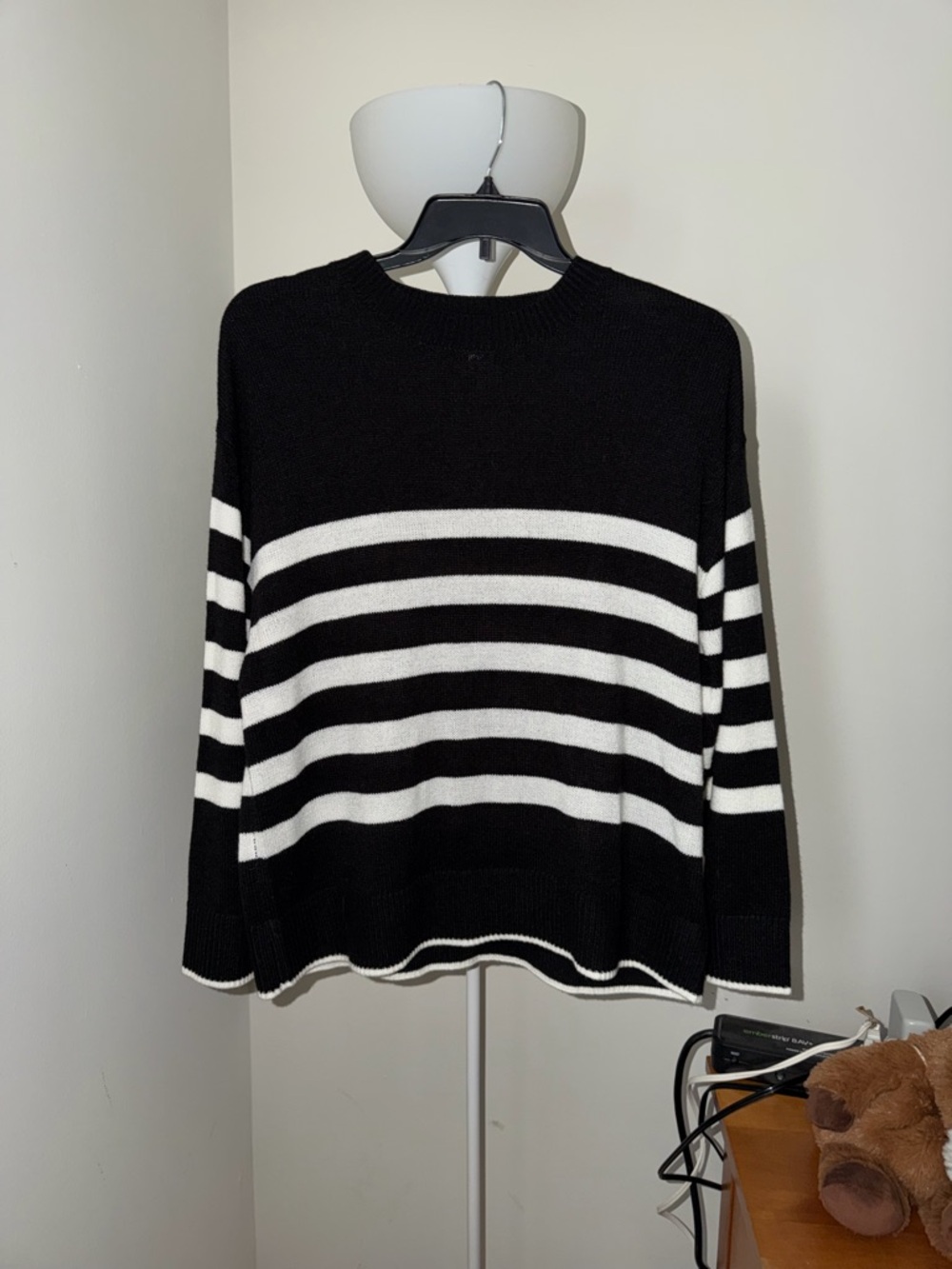 H&M Black and White Striped Crewneck Sweater